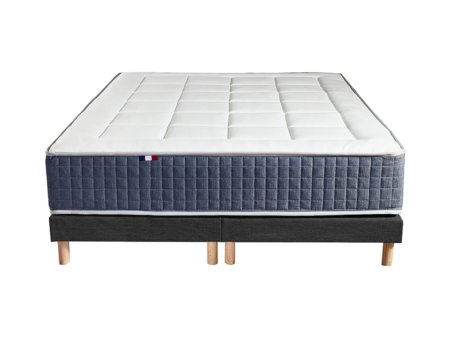 Ensemble matelas ressort 7 zones KING STYLE, mémoire de forme, sommier, couette, oreillers Dimensions - 2x90 x 200 cm, Sommier - Noir