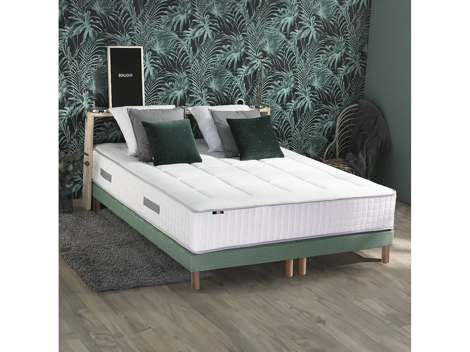 Ensemble BELLAGIO 2, matelas mémoire de forme, sommier et couette Dimensions - 2x80 x 200 cm, Sommier - Vert celadon