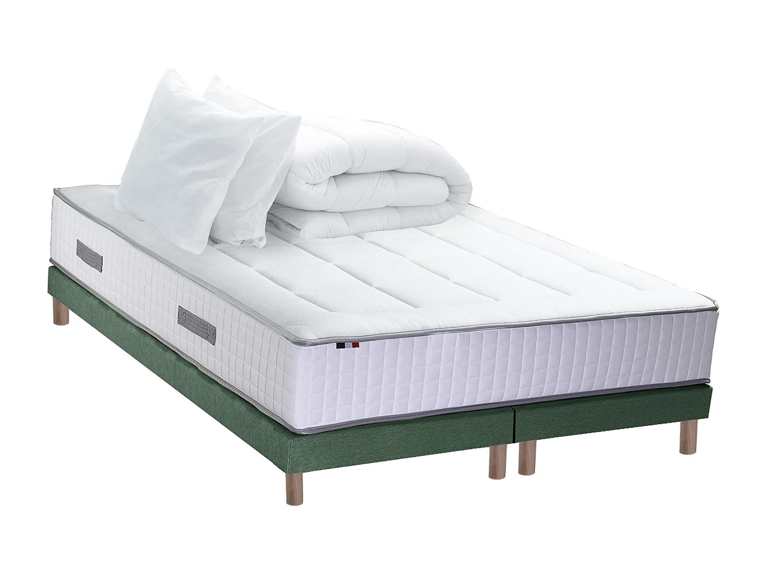 Ensemble BELLAGIO 2, matelas mémoire de forme, sommier et couette Dimensions - 2x80 x 200 cm, Sommier - Vert celadon