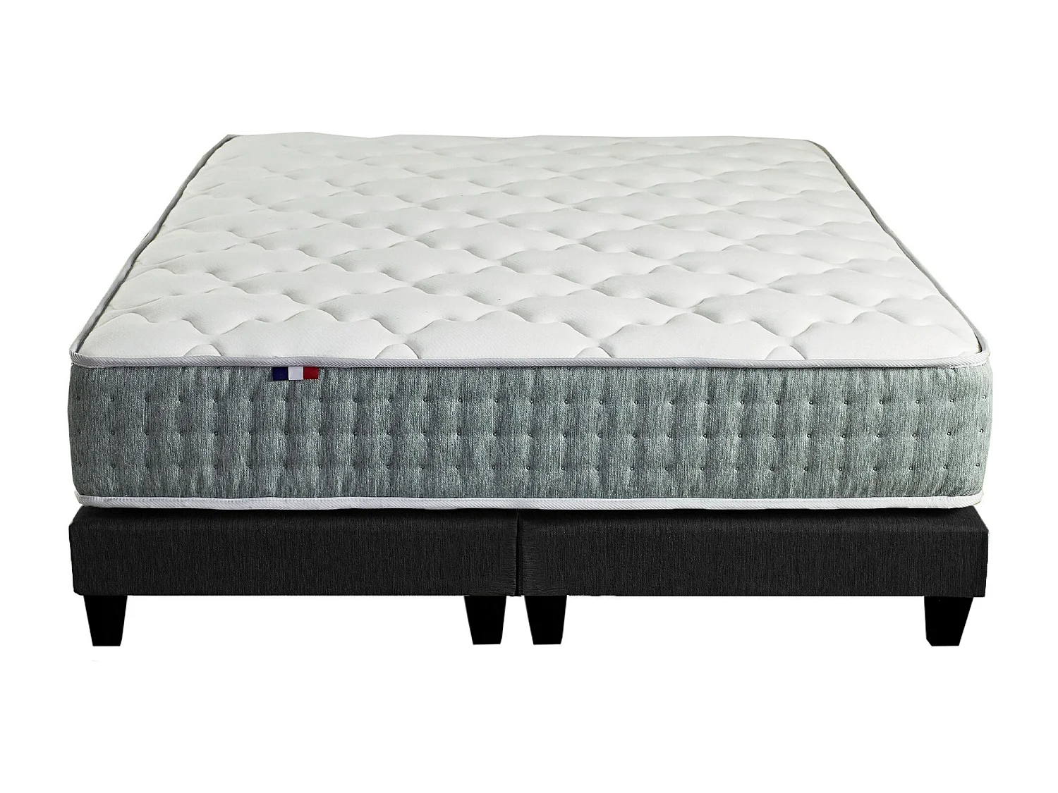 Ensemble matelas à ressorts HYGGE et sommier déco pour un confort optimal Dimensions - 2x90 x 200 cm, Sommier - Noir