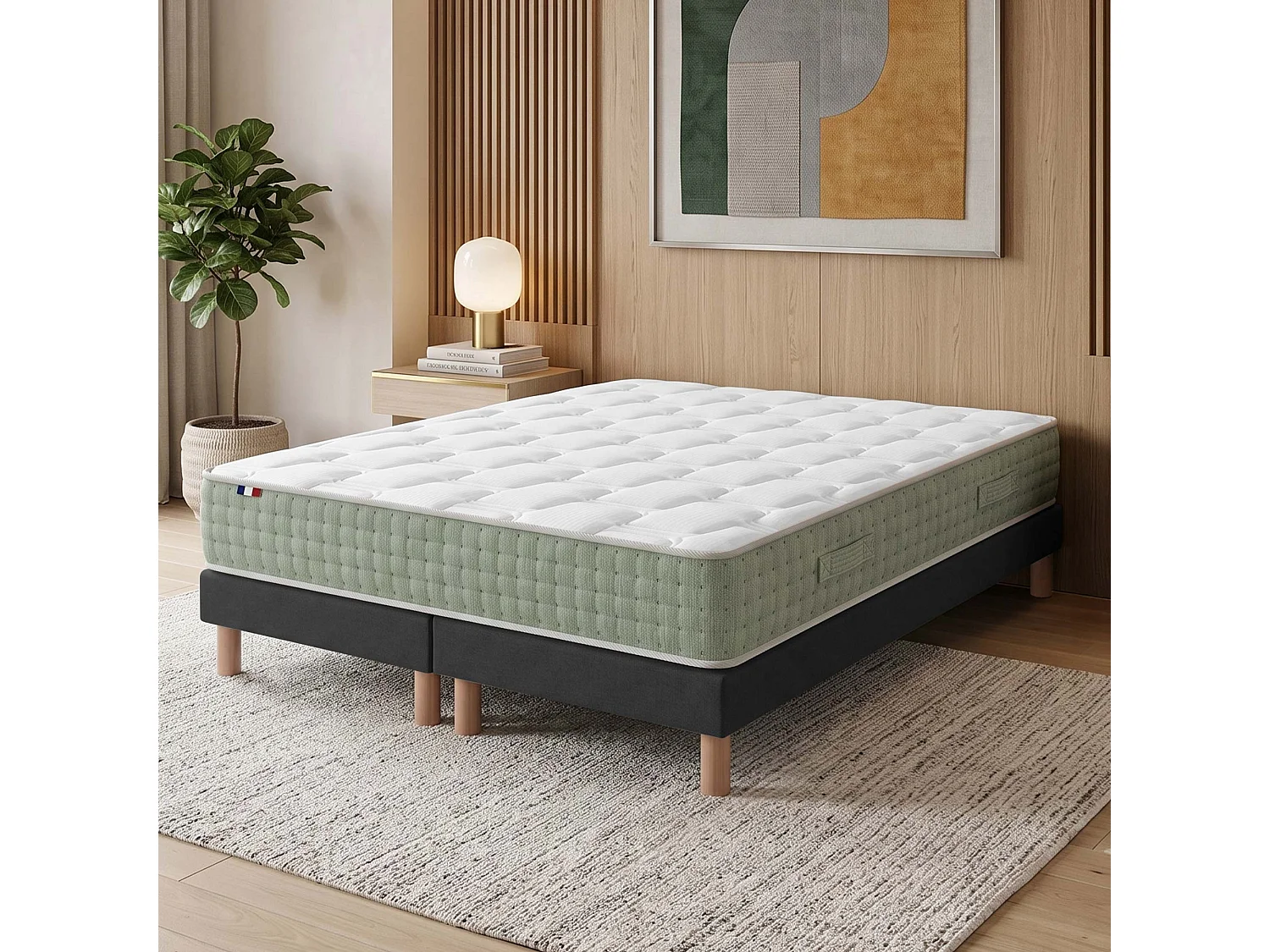 Ensemble matelas à ressorts HYGGE et sommier déco pour un confort optimal Dimensions - 2x90 x 200 cm, Sommier - Noir
