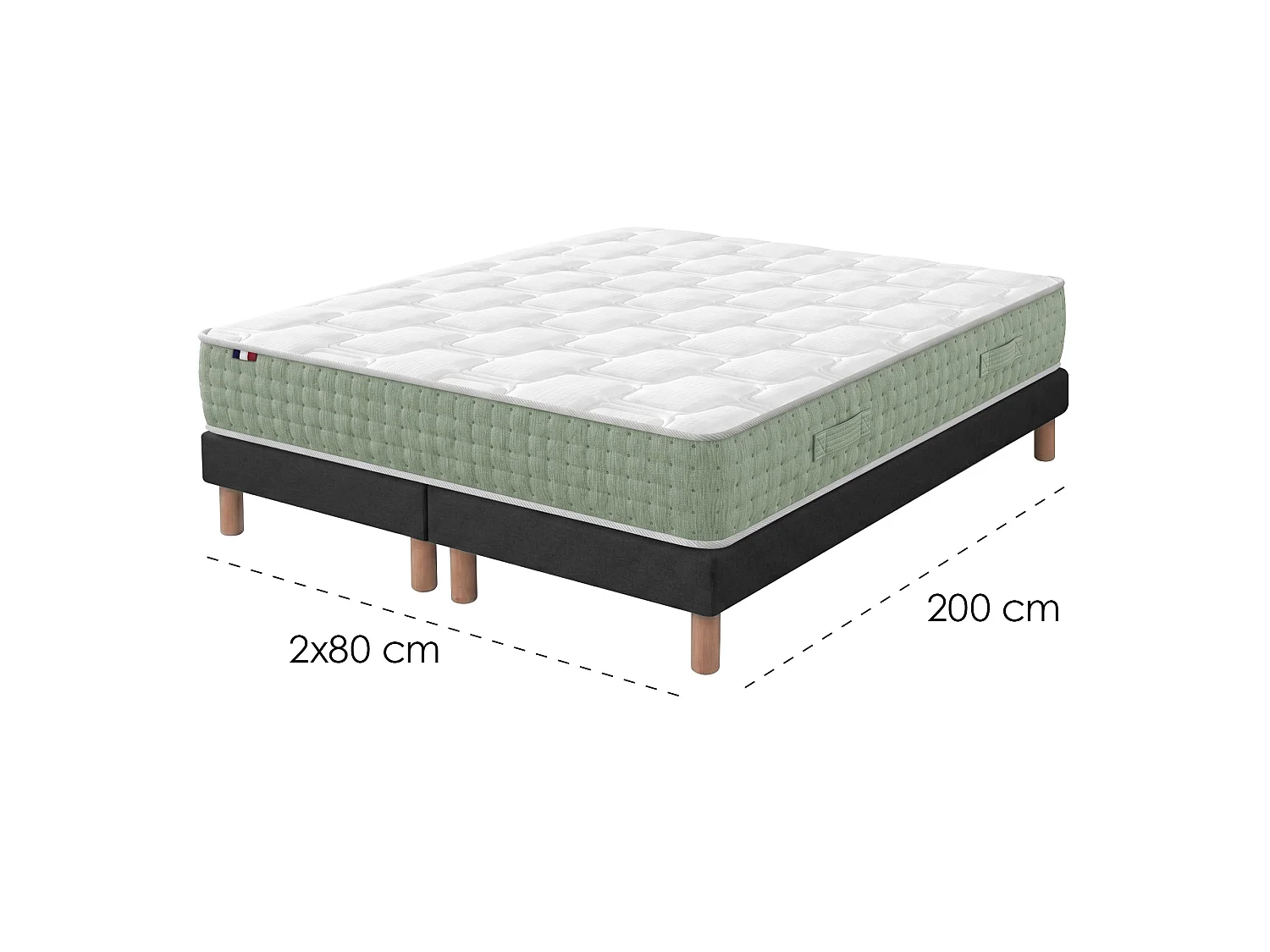 Ensemble matelas à ressorts HYGGE et sommier déco pour un confort optimal Dimensions - 2x90 x 200 cm, Sommier - Noir