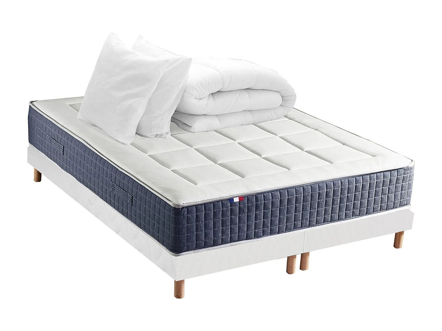 Ensemble matelas ressort 7 zones KING STYLE, mémoire de forme, sommier, couette, oreillers Dimensions - 2x90 x 200 cm, Sommier - Blanc