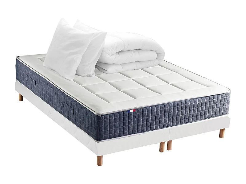 Ensemble matelas ressort 7 zones KING STYLE, mémoire de forme, sommier, couette, oreillers Dimensions - 2x90 x 200 cm, Sommier - Blanc