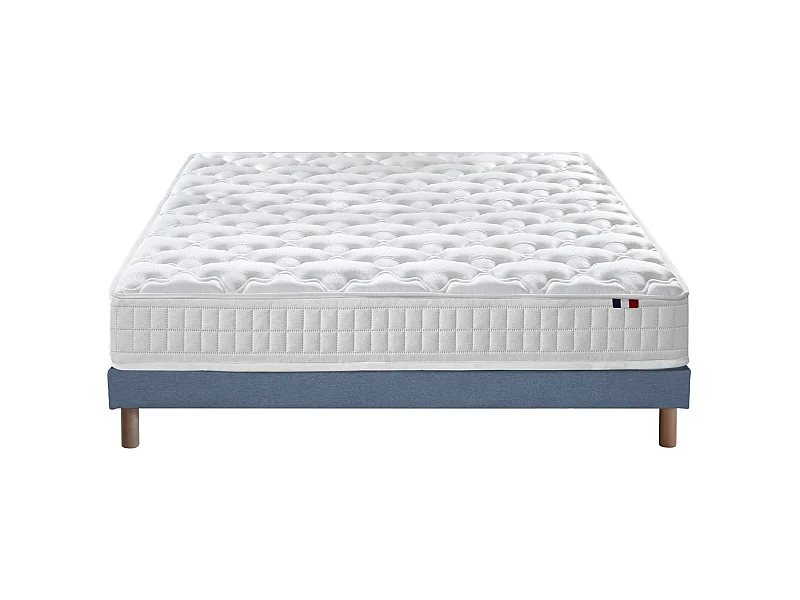 Pack ensemble matelas ressorts ASTRE, sommier, couette et oreillers Dimensions - 160 x 200 cm, Sommier - Bleu denim