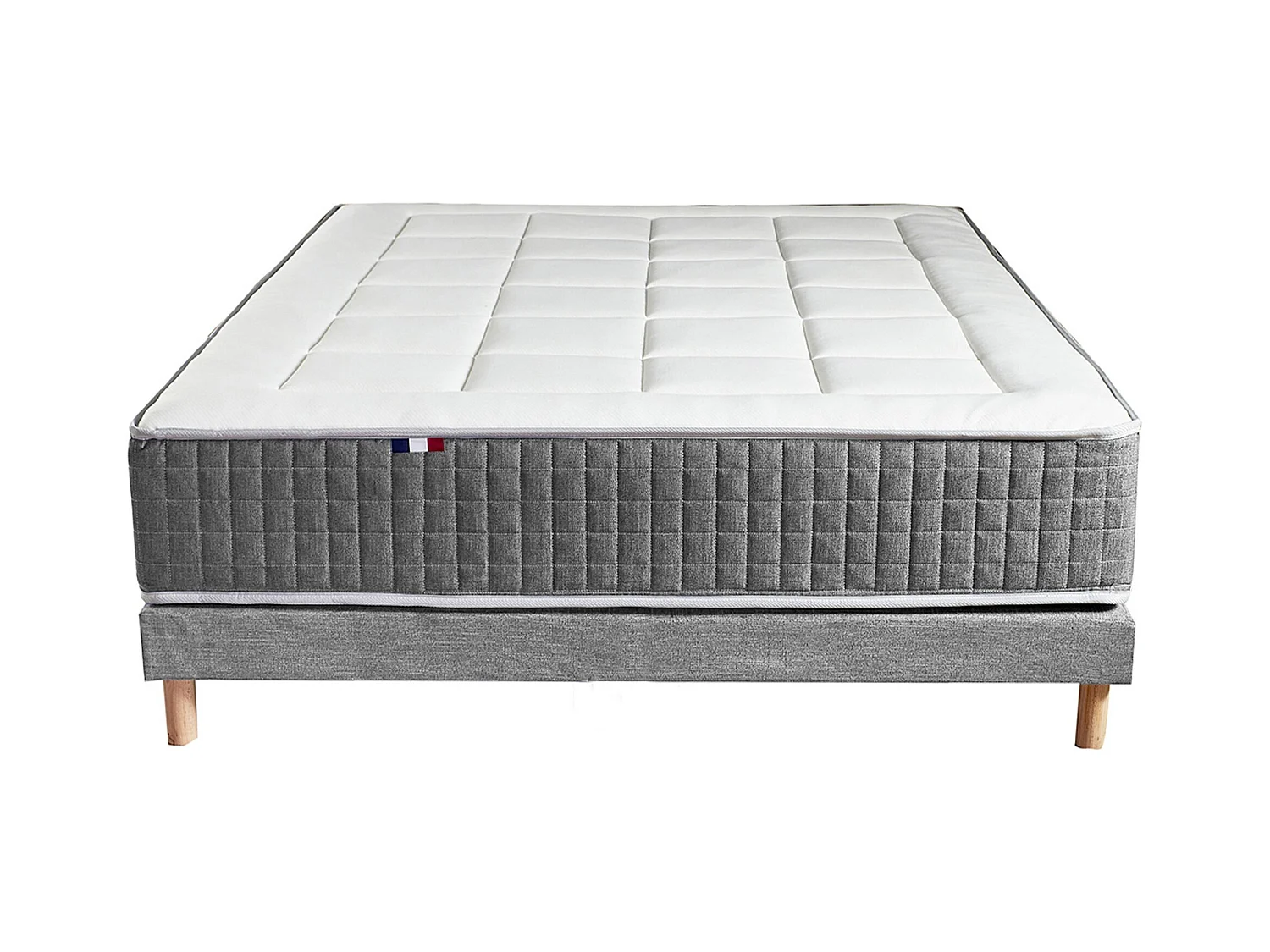 Ensemble Matelas Ressort 7 zones H.28cm + Sommier Fabriqué en France MAX Dimensions - 140 x 190 cm, Sommier - Gris chiné