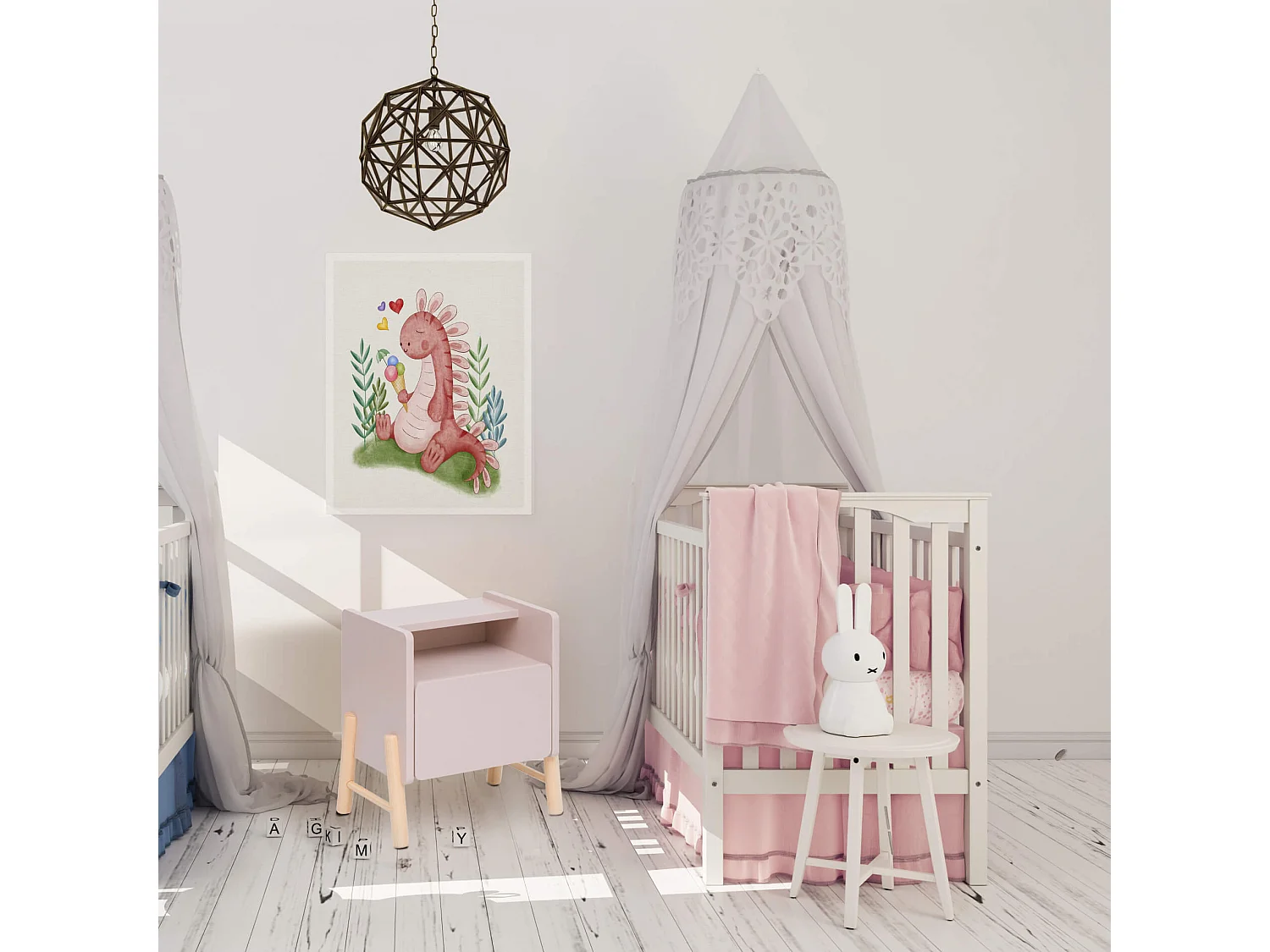 Table de chevet pour enfants Rasam 49x40x30 MDF Pin Rose Marron