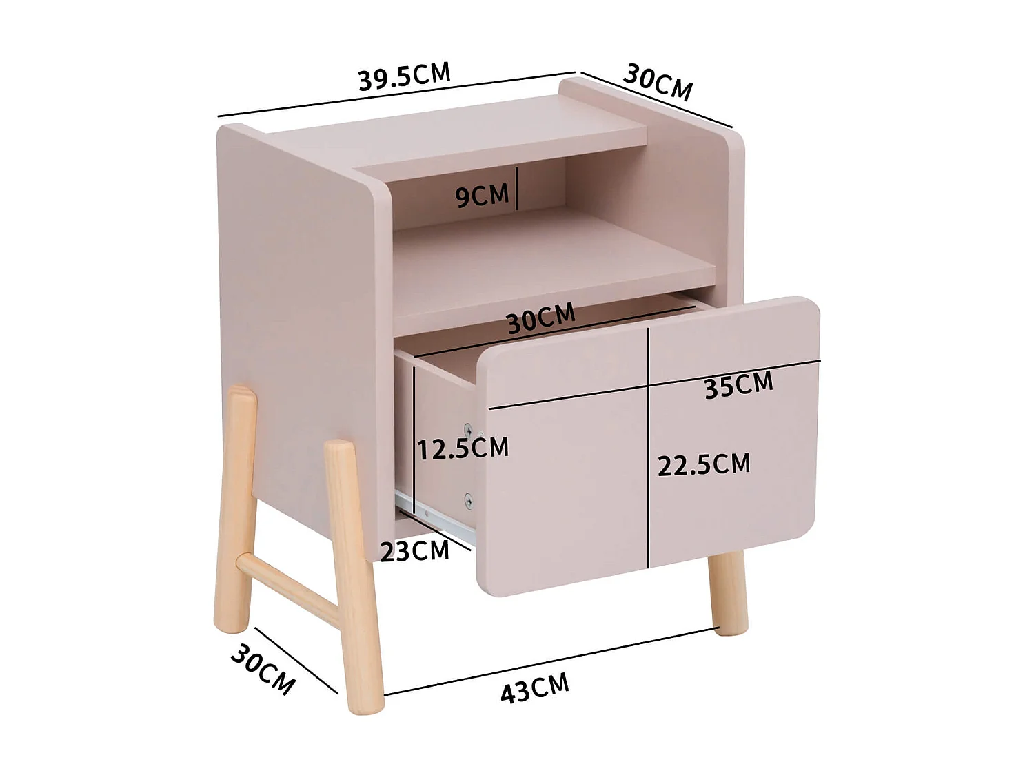 Table de chevet pour enfants Rasam 49x40x30 MDF Pin Rose Marron