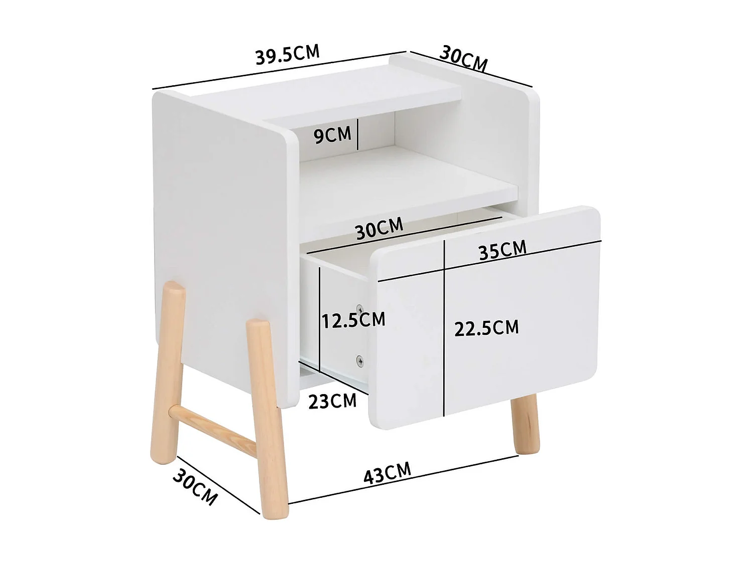 Comodino per Bambini Rebecca Mobili Kelen 49x40x30 MDF Pino Bianco Marrone