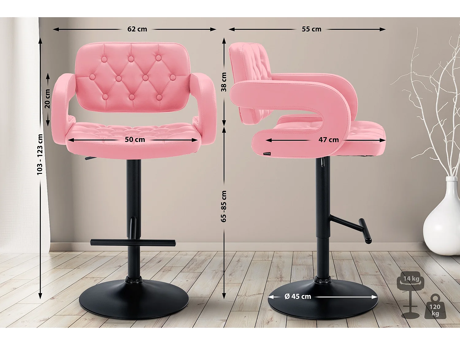 Tabouret de bar - Similicuir & Métal - Rose - Dublin