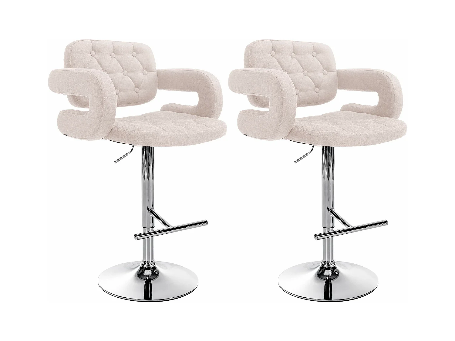Lot de 2  Tabouret de bar - Tissu & Métal chromé - Beige - Dublin