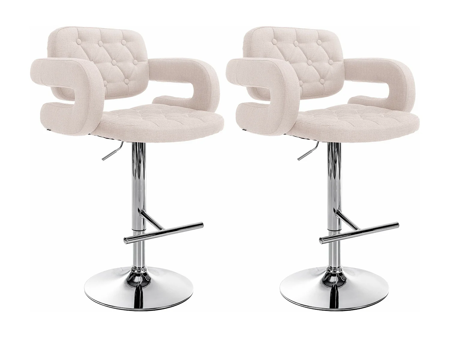 Lot de 2  Tabouret de bar - Tissu & Métal chromé - Beige - Dublin