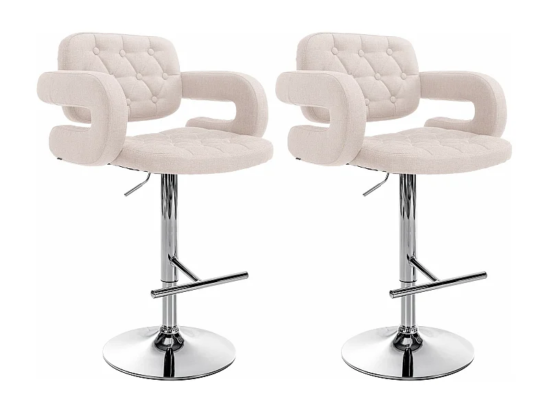 Lot de 2  Tabouret de bar - Tissu & Métal chromé - Beige - Dublin