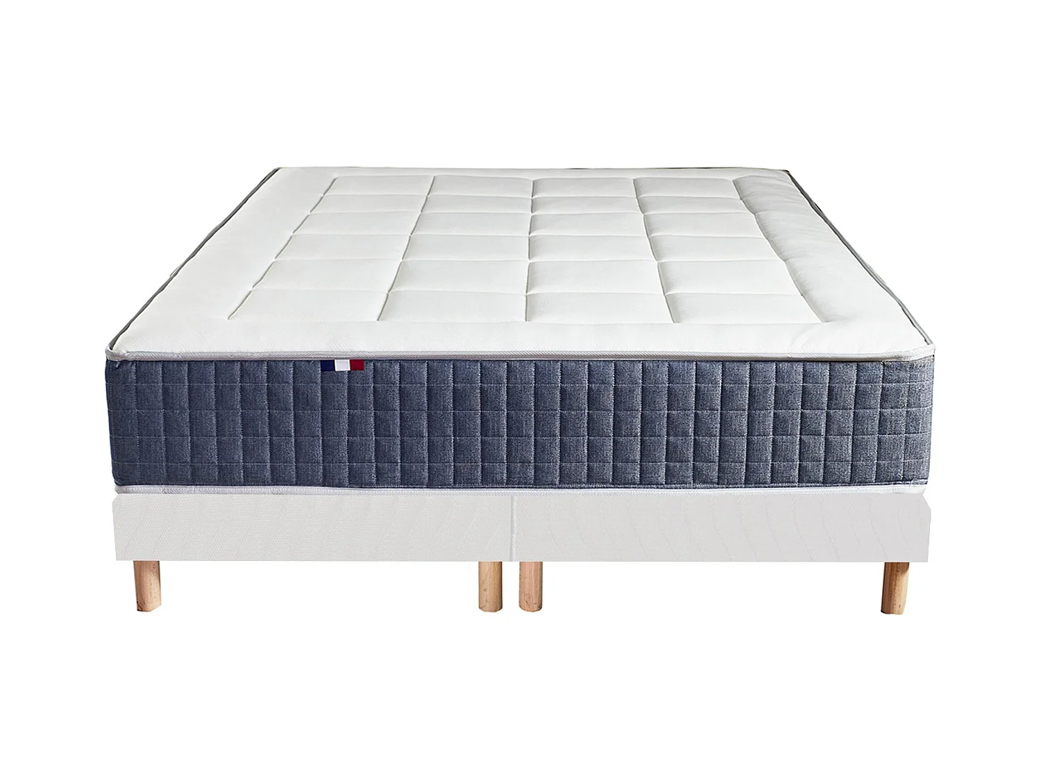 Ensemble Matelas Ressort 7 zones + Mémoire de forme + Sommier KING STYLE Fabriqué en France Dimensions - 2x90 x 200 cm, Sommier - Blanc