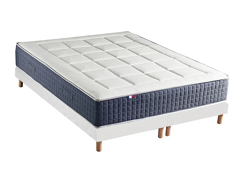 Ensemble Matelas Ressort 7 zones + Mémoire de forme + Sommier KING STYLE Fabriqué en France Dimensions - 2x90 x 200 cm, Sommier - Blanc