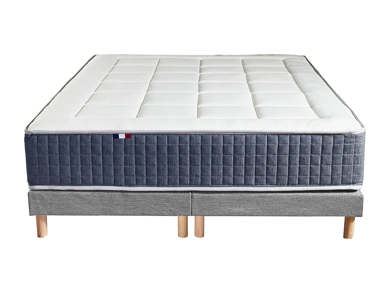 Ensemble Matelas Ressort 7 zones + Mémoire de forme + Sommier KING STYLE Fabriqué en France Dimensions - 2x80 x 200 cm, Sommier - Gris chiné