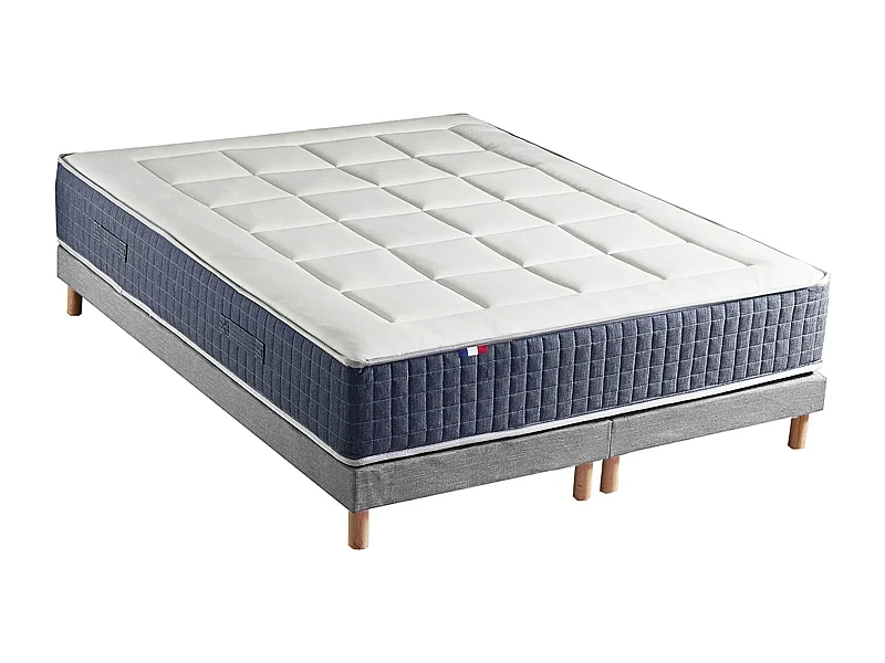 Ensemble Matelas Ressort 7 zones + Mémoire de forme + Sommier KING STYLE Fabriqué en France Dimensions - 2x80 x 200 cm, Sommier - Gris chiné
