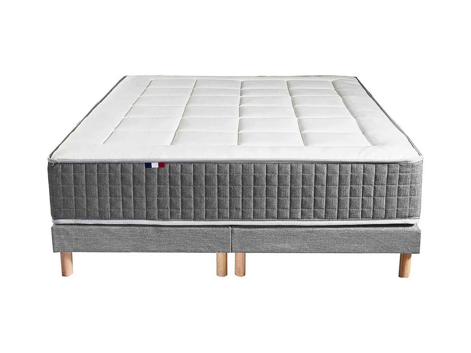 Ensemble Matelas Ressort 7 zones H.28cm + Sommier + couette + oreillers Fabriqué en France MAX Dimensions - 2x80 x 200 cm