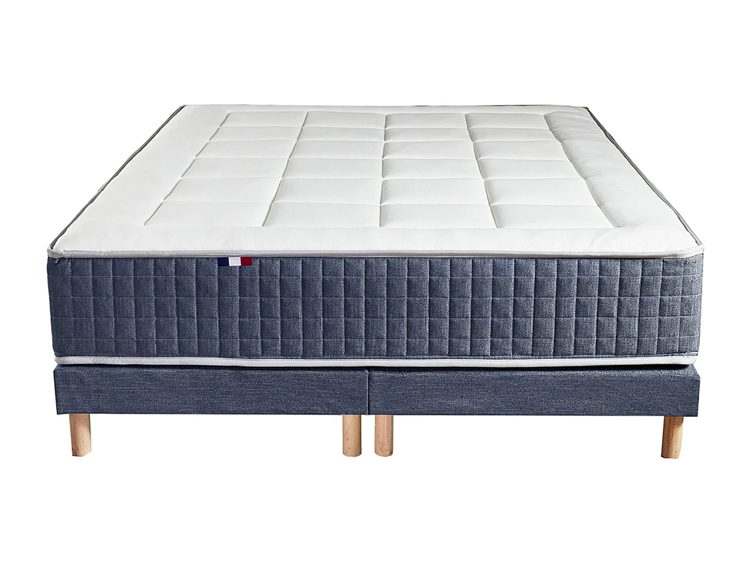 Ensemble Matelas Ressort 7 zones + Mémoire de forme + Sommier KING STYLE + couette + oreillers - Fabriqué en France Dimensions - 2x80 x 200 cm