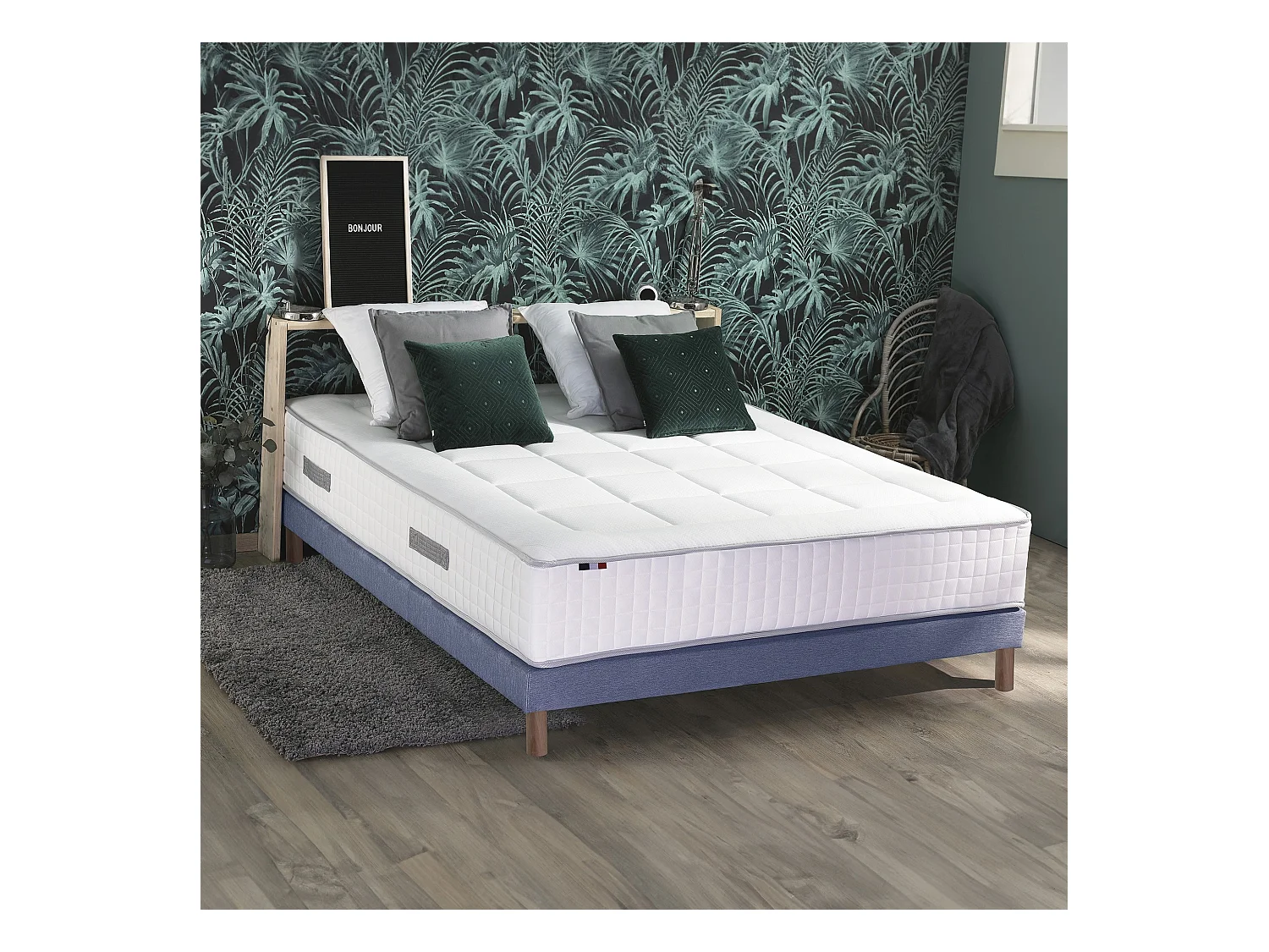 Ensemble matelas ressorts 7 zones BELLAGIO 2, mémoire de forme et sommier Dimensions - 140 x 190 cm, Sommier - Bleu denim