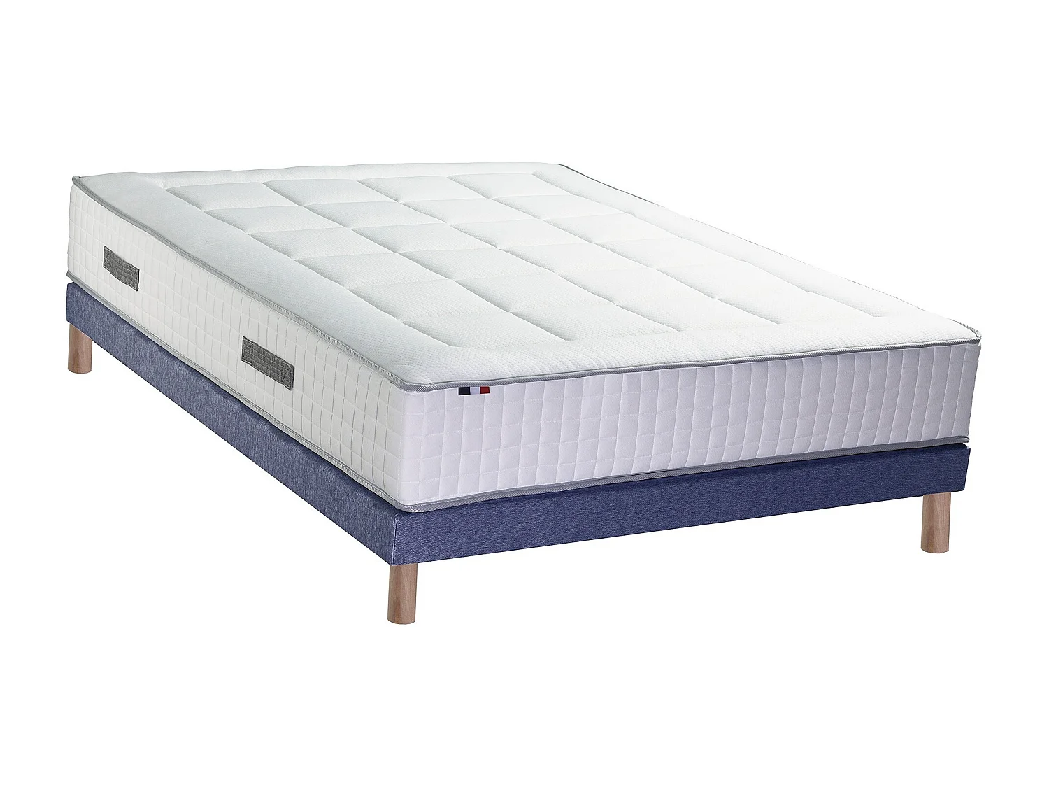 Ensemble matelas ressorts 7 zones BELLAGIO 2, mémoire de forme et sommier Dimensions - 140 x 190 cm, Sommier - Bleu denim