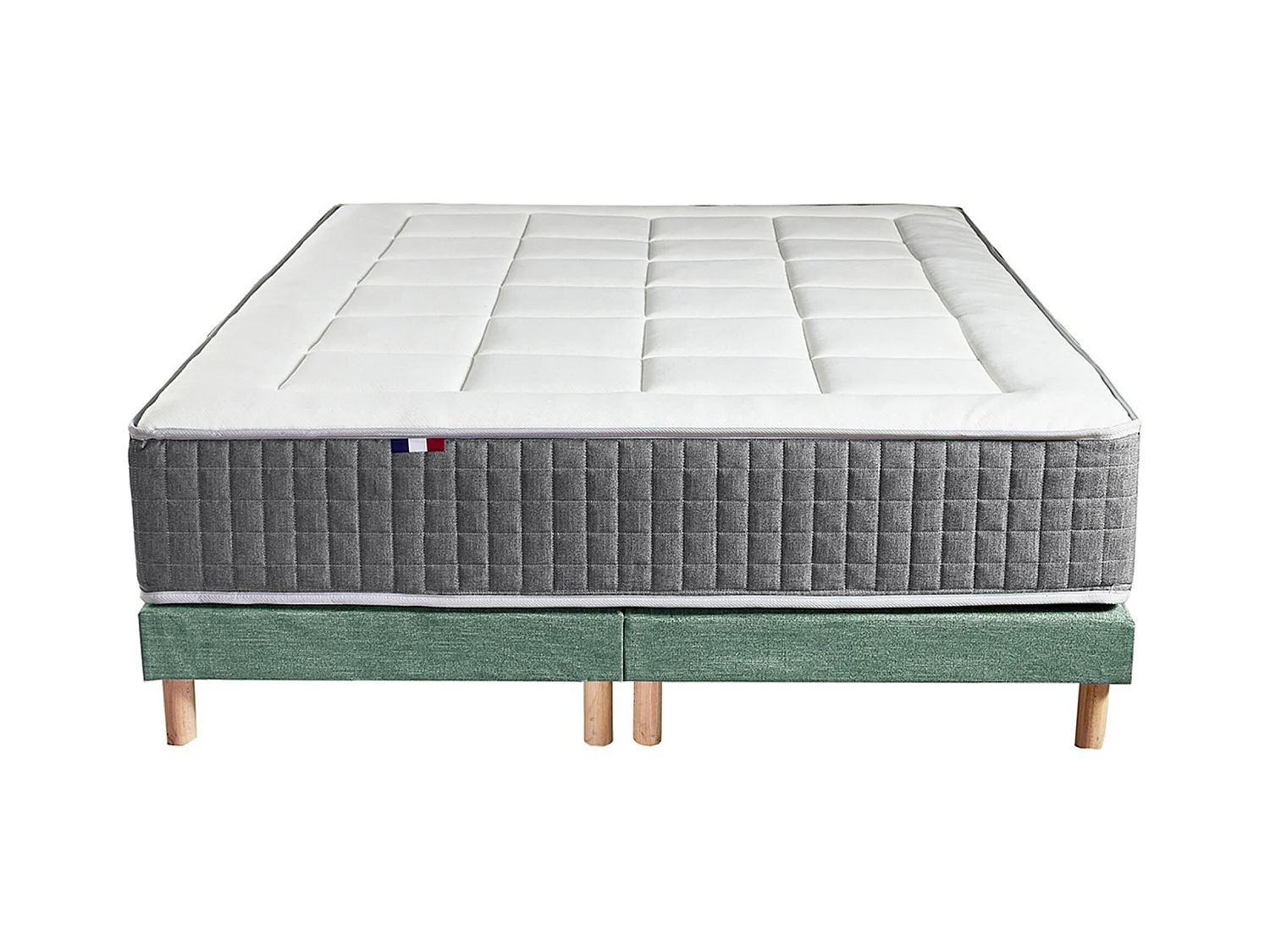 Ensemble Matelas Ressort 7 zones H.28cm + Sommier Fabriqué en France MAX Dimensions - 2x90 x 200 cm, Sommier - Vert celadon