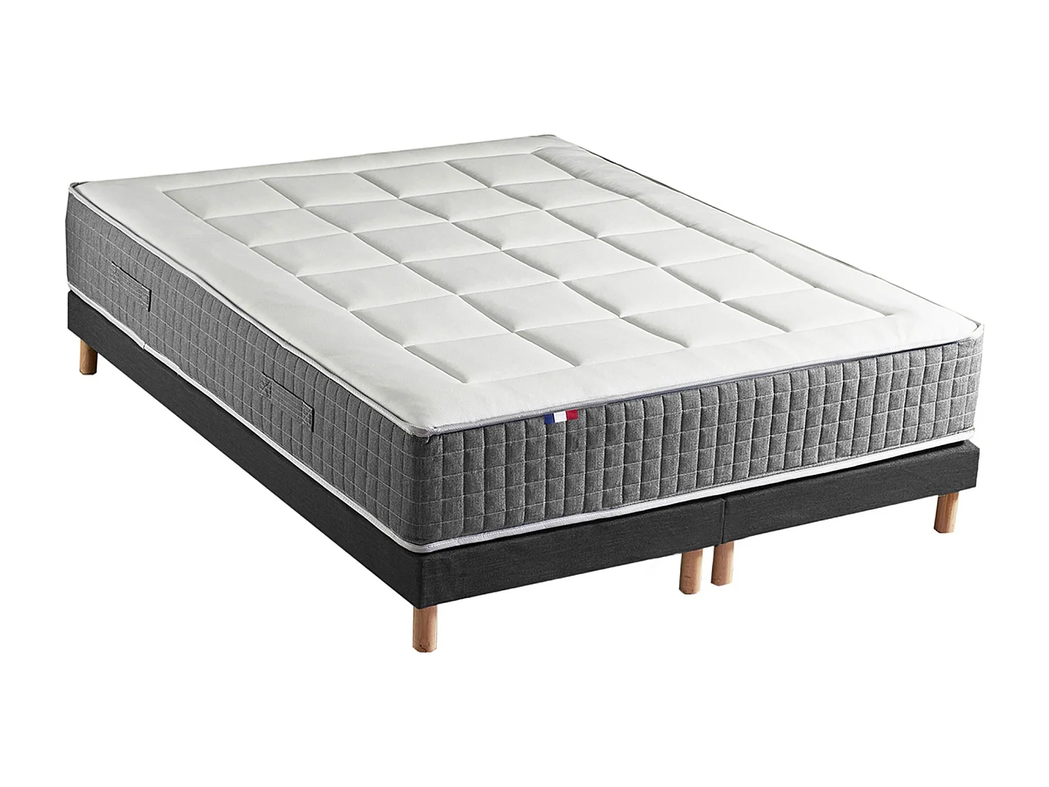 Ensemble Matelas Ressort 7 zones H.28cm + Sommier Fabriqué en France MAX Dimensions - 2x80 x 200 cm, Sommier - Noir