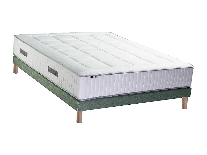 Ensemble matelas ressorts 7 zones BELLAGIO 2, mémoire de forme et sommier Dimensions - 140 x 190 cm, Sommier - Vert celadon
