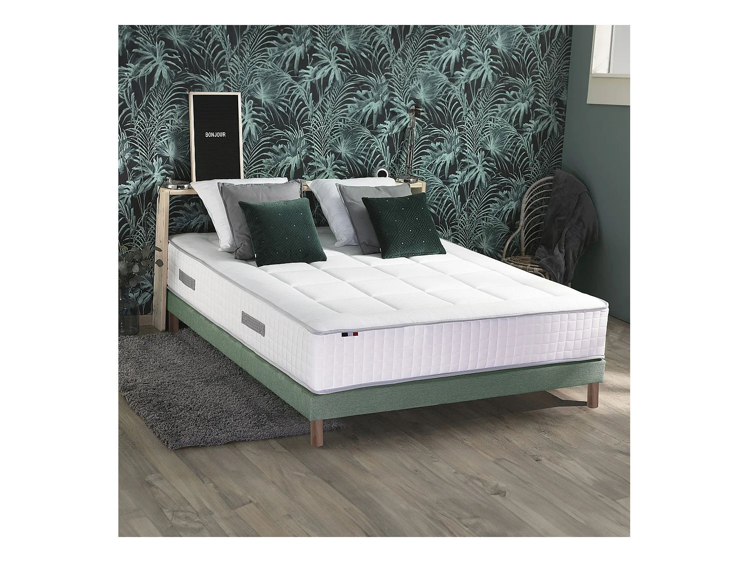 Ensemble matelas ressorts 7 zones BELLAGIO 2, mémoire de forme et sommier Dimensions - 140 x 190 cm, Sommier - Vert celadon