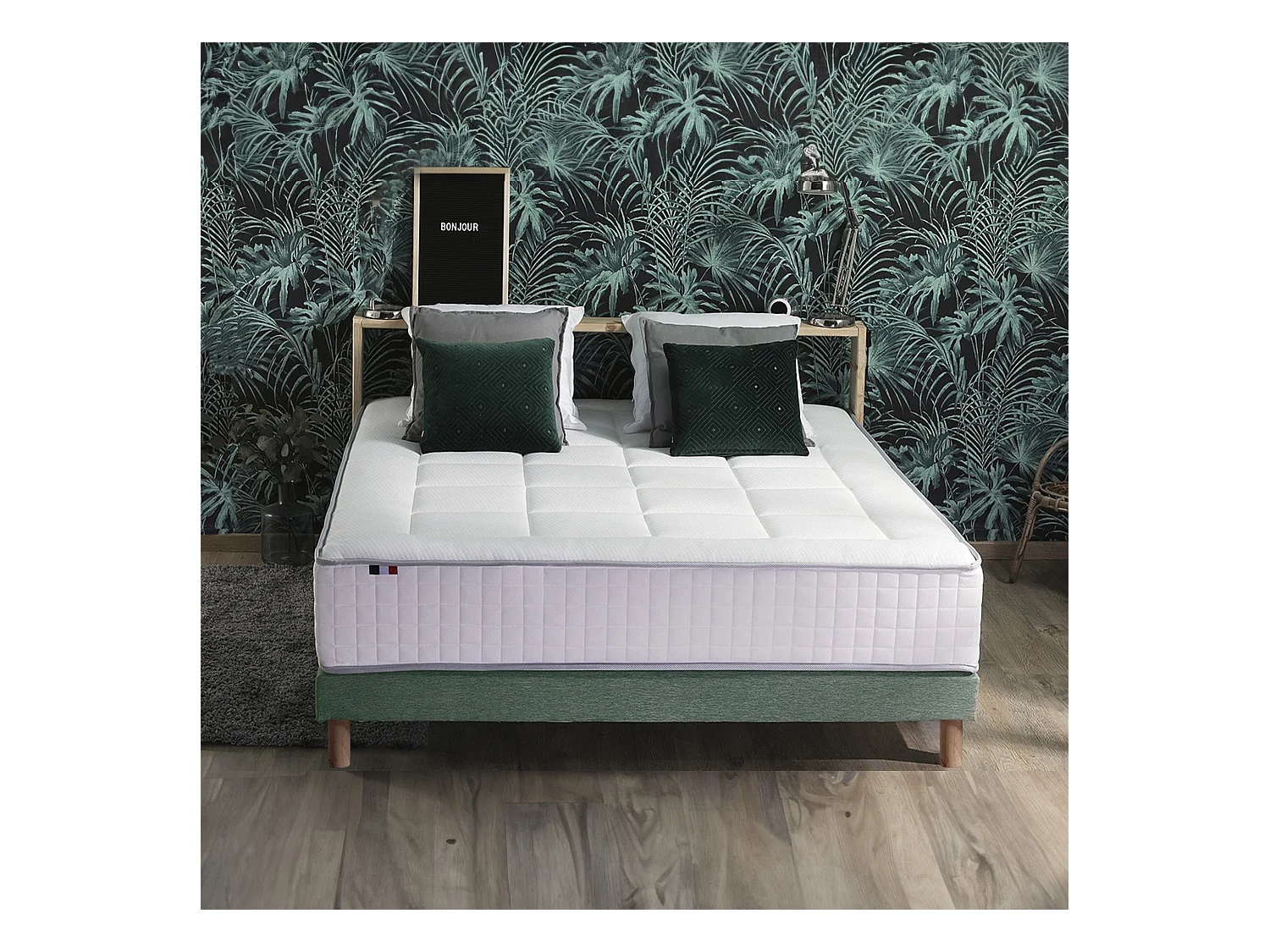 Ensemble matelas ressorts 7 zones BELLAGIO 2, mémoire de forme et sommier Dimensions - 140 x 190 cm, Sommier - Vert celadon