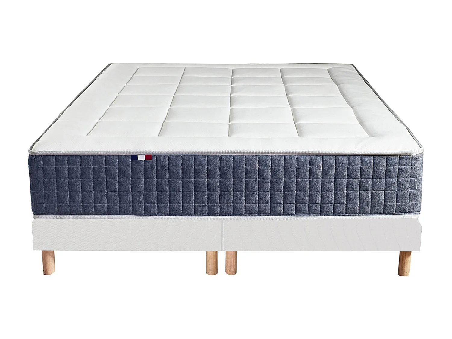 Ensemble Matelas Ressort 7 zones + Mémoire de forme + Sommier KING STYLE Fabriqué en France Dimensions - 2x80 x 200 cm, Sommier - Blanc