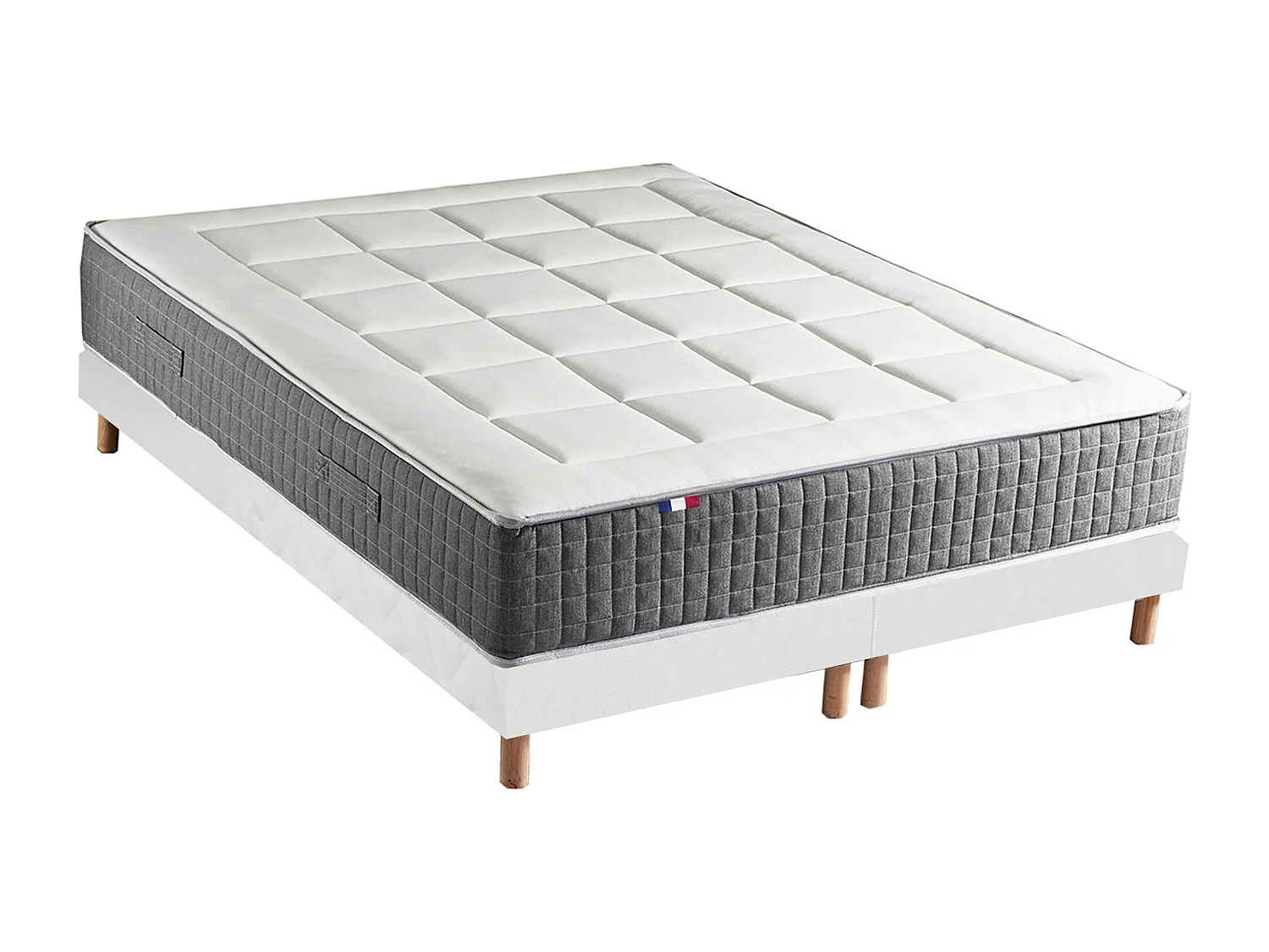 Ensemble Matelas Ressort 7 zones H.28cm + Sommier Fabriqué en France MAX Dimensions - 2x80 x 200 cm, Sommier - Blanc