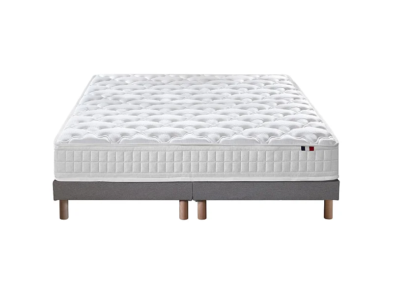 Pack literie ASTRE, matelas à ressorts et sommier en bois massif Dimensions - 2x80 x 200 cm, Sommier - Gris chiné
