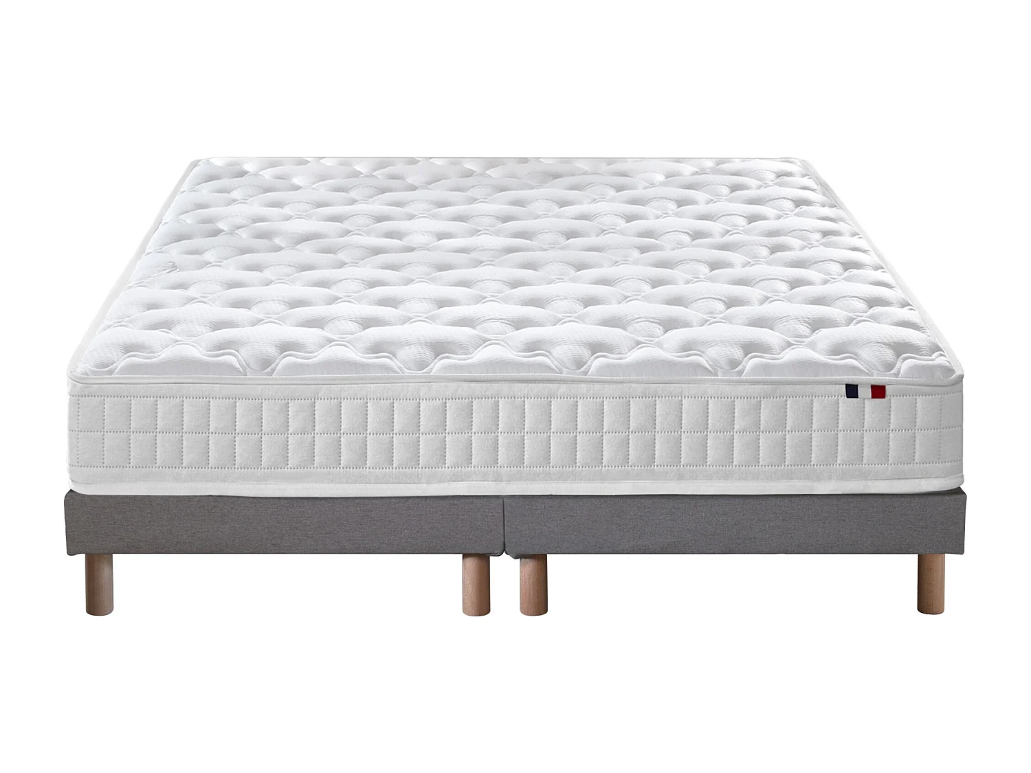 Pack literie ASTRE, matelas à ressorts et sommier en bois massif Dimensions - 2x80 x 200 cm, Sommier - Gris chiné