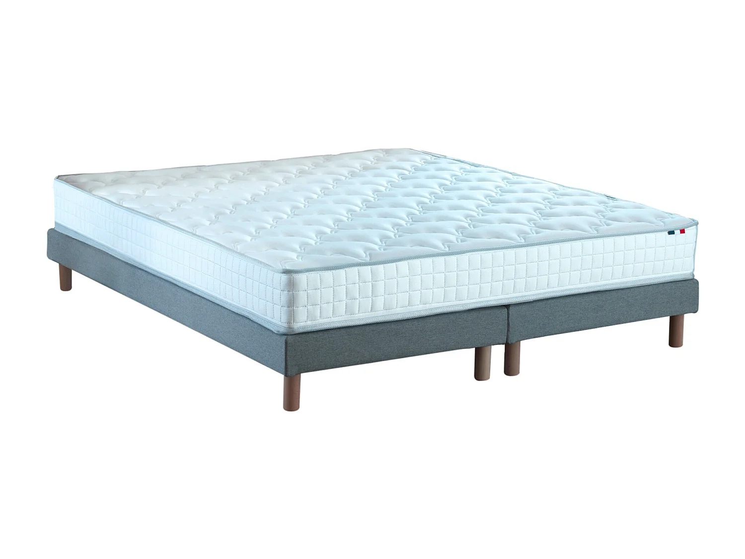 Pack literie ASTRE, matelas à ressorts et sommier en bois massif Dimensions - 2x80 x 200 cm, Sommier - Gris chiné
