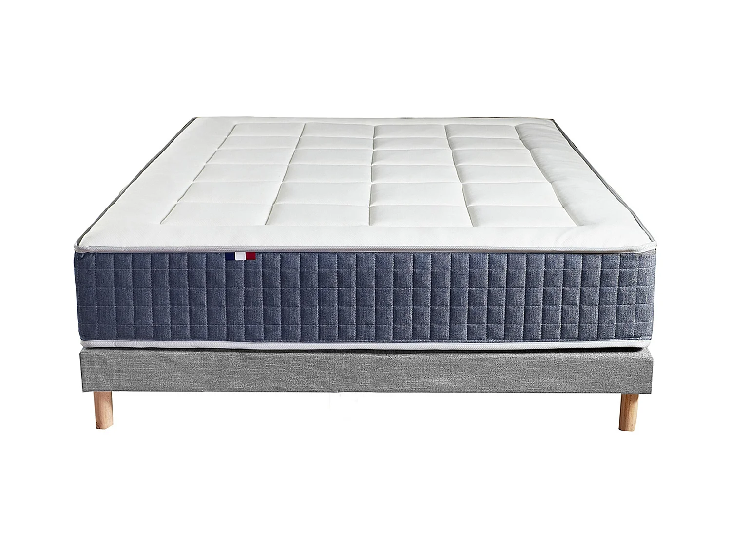 Ensemble Matelas Ressort 7 zones + Mémoire de forme + Sommier KING STYLE Fabriqué en France Dimensions - 140 x 190 cm, Sommier - Gris chiné
