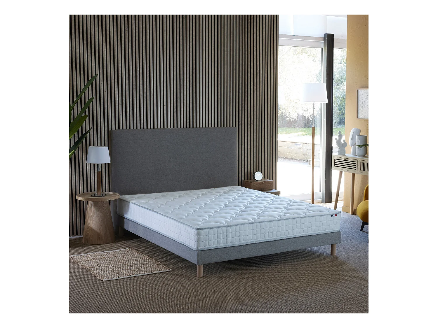 Pack literie ASTRE, matelas à ressorts et sommier en bois massif Dimensions - 140 x 190 cm, Sommier - Gris chiné