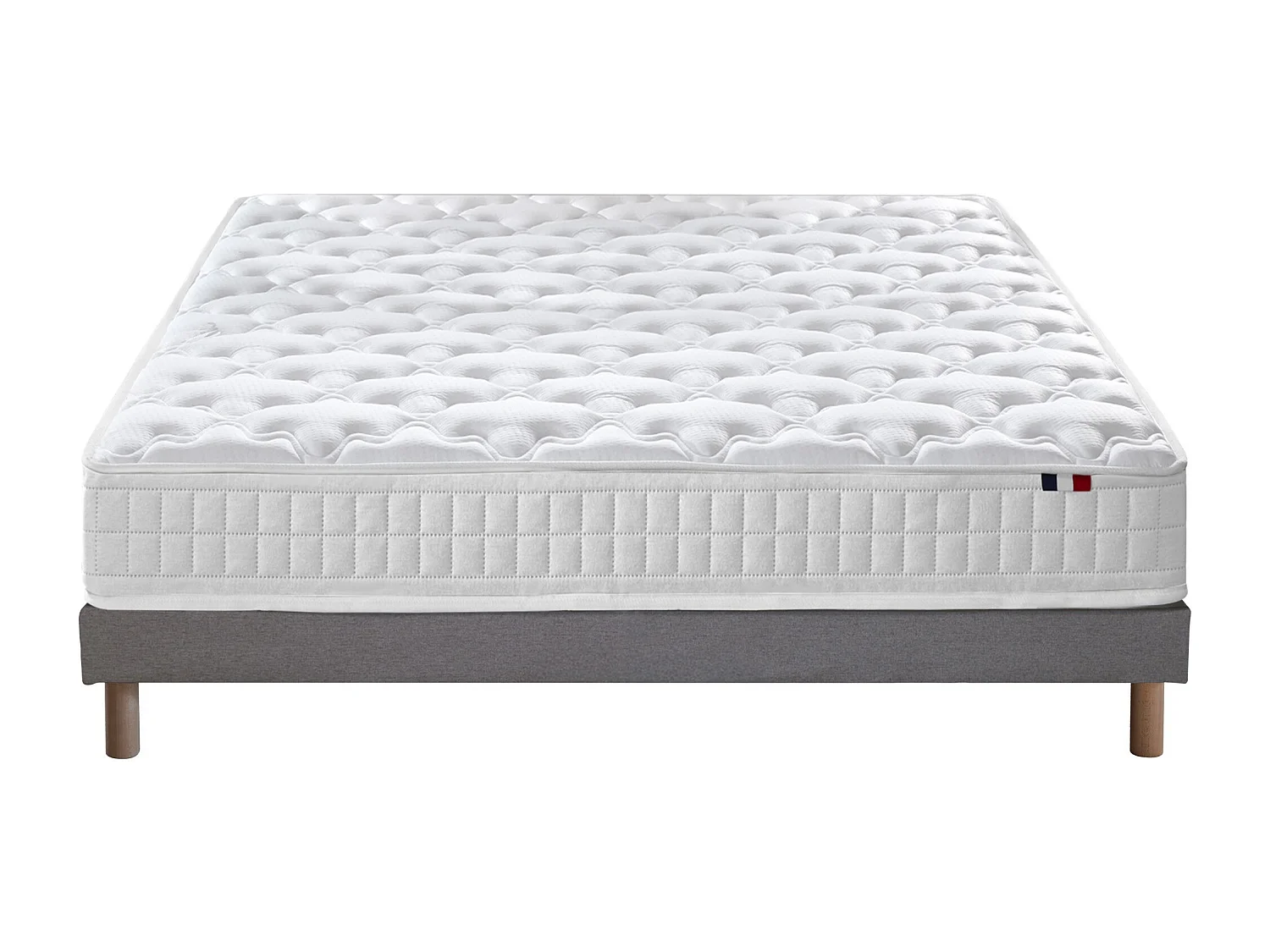 Pack literie ASTRE, matelas à ressorts et sommier en bois massif Dimensions - 140 x 190 cm, Sommier - Gris chiné
