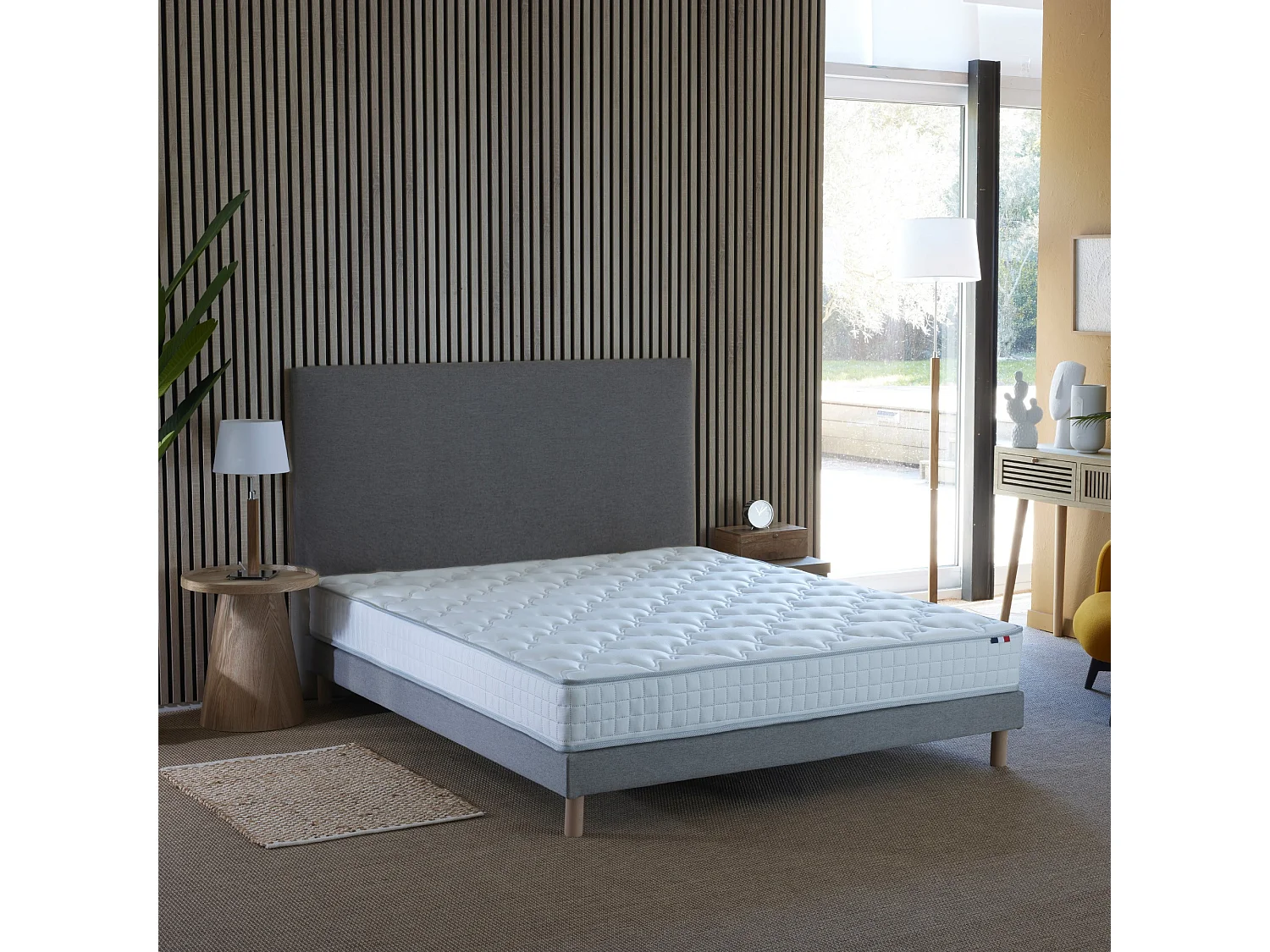 Pack literie ASTRE, matelas à ressorts et sommier en bois massif Dimensions - 140 x 190 cm, Sommier - Gris chiné