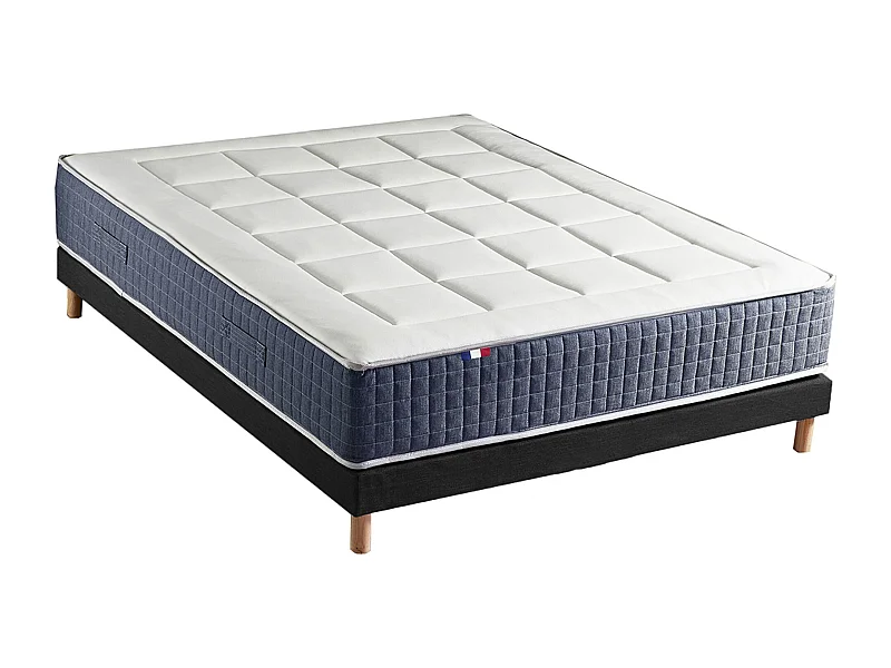 Ensemble Matelas Ressort 7 zones + Mémoire de forme + Sommier KING STYLE Fabriqué en France Dimensions - 140 x 190 cm, Sommier - Noir