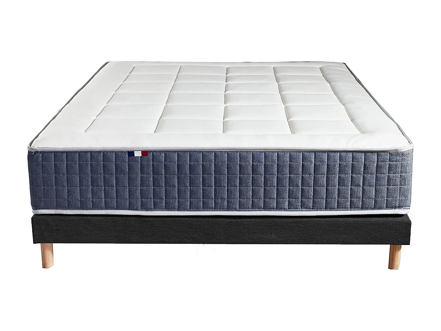Ensemble Matelas Ressort 7 zones + Mémoire de forme + Sommier KING STYLE Fabriqué en France Dimensions - 140 x 190 cm, Sommier - Noir