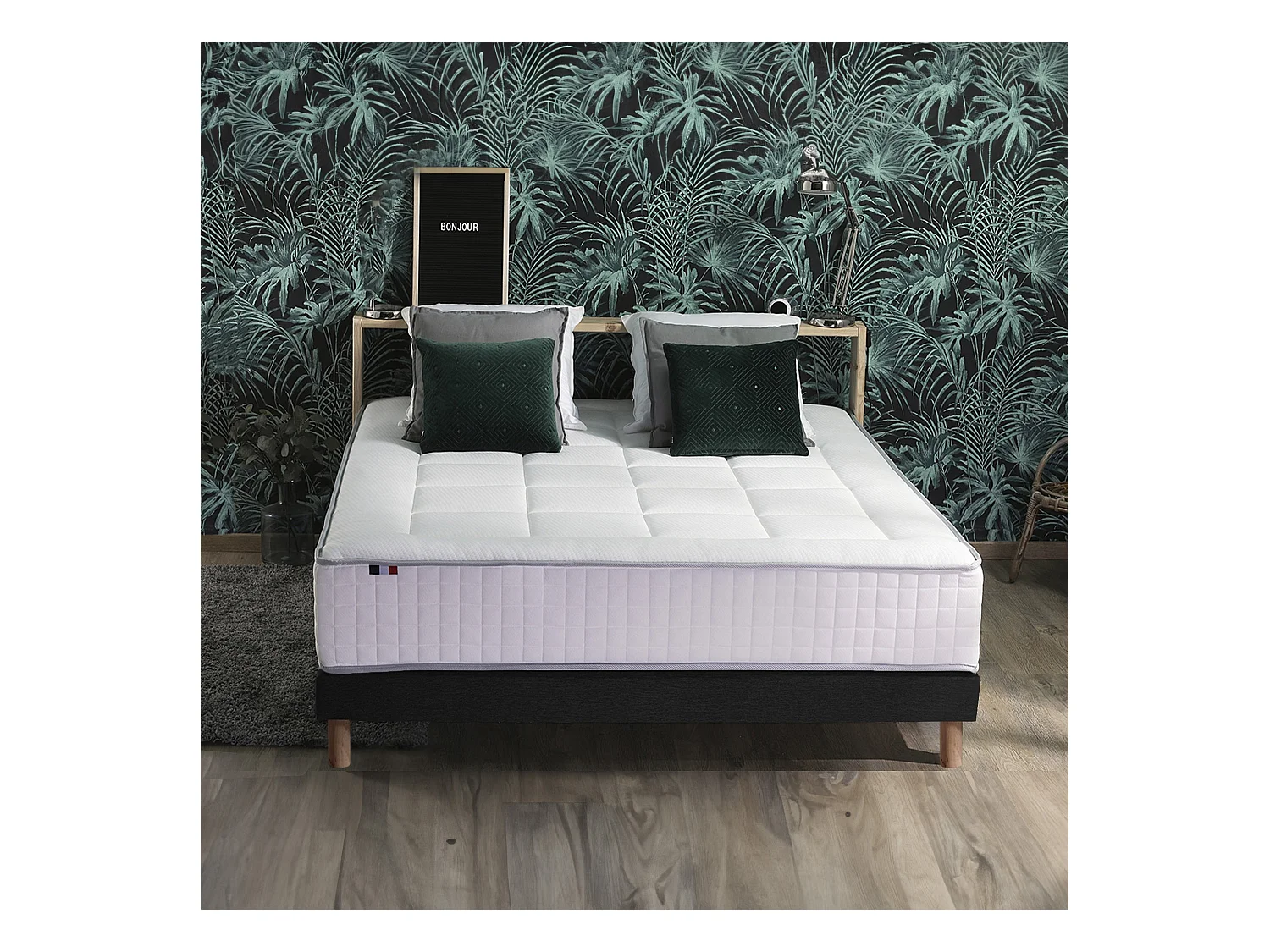 Ensemble matelas ressorts 7 zones BELLAGIO 2, mémoire de forme et sommier Dimensions - 140 x 190 cm, Sommier - Noir