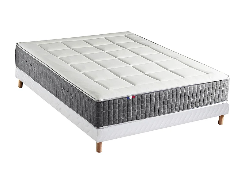 Ensemble Matelas Ressort 7 zones H.28cm + Sommier Fabriqué en France MAX Dimensions - 140 x 190 cm, Sommier - Blanc