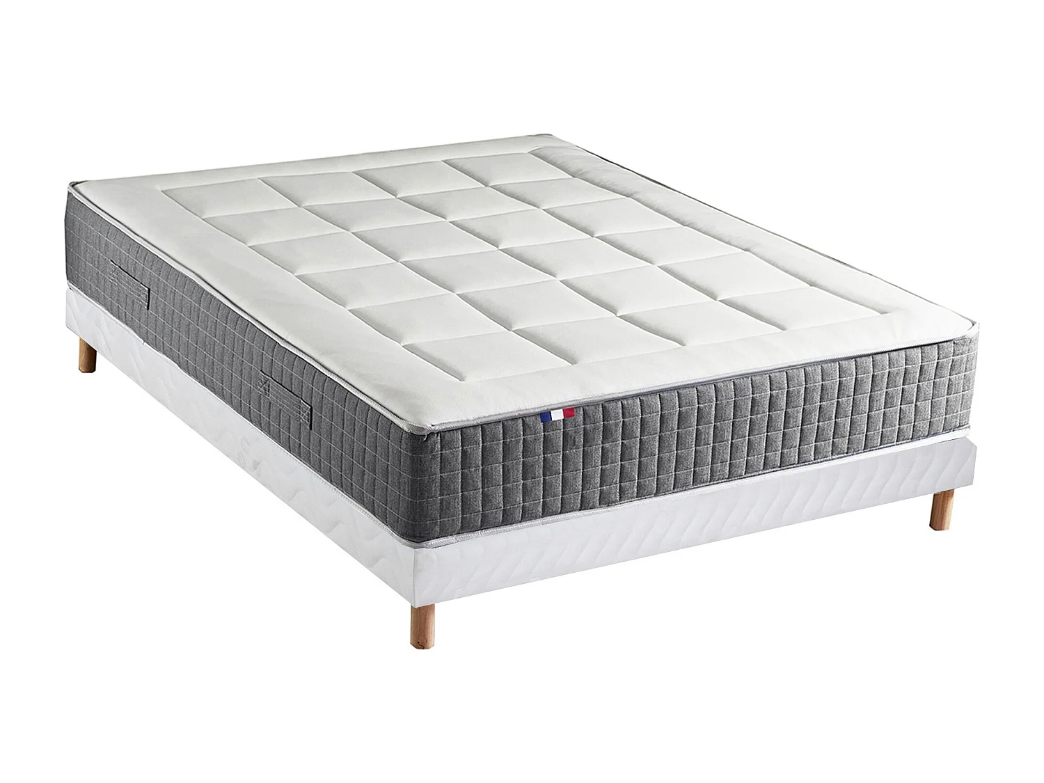 Ensemble Matelas Ressort 7 zones H.28cm + Sommier Fabriqué en France MAX Dimensions - 140 x 190 cm, Sommier - Blanc