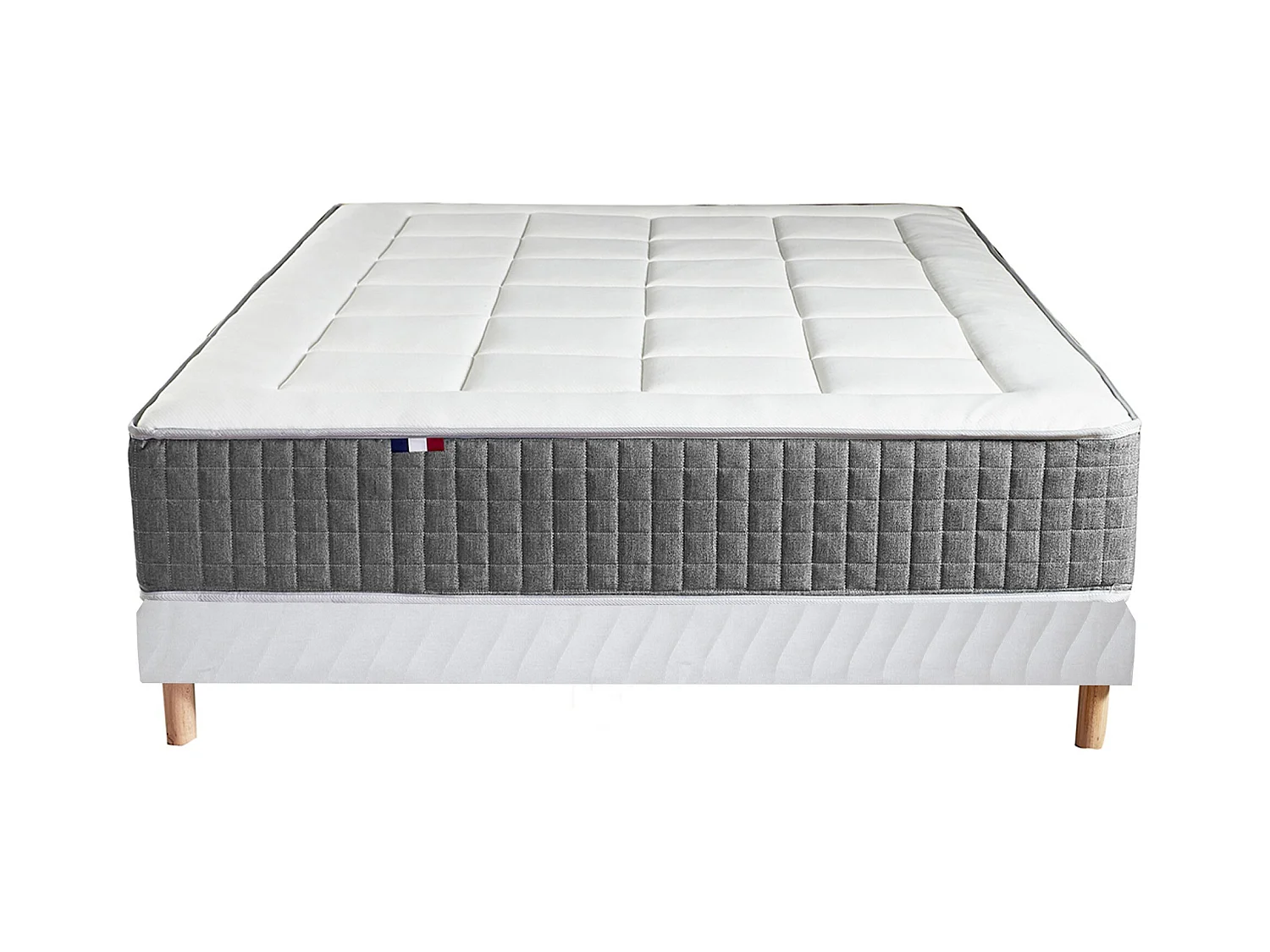 Ensemble Matelas Ressort 7 zones H.28cm + Sommier Fabriqué en France MAX Dimensions - 140 x 190 cm, Sommier - Blanc
