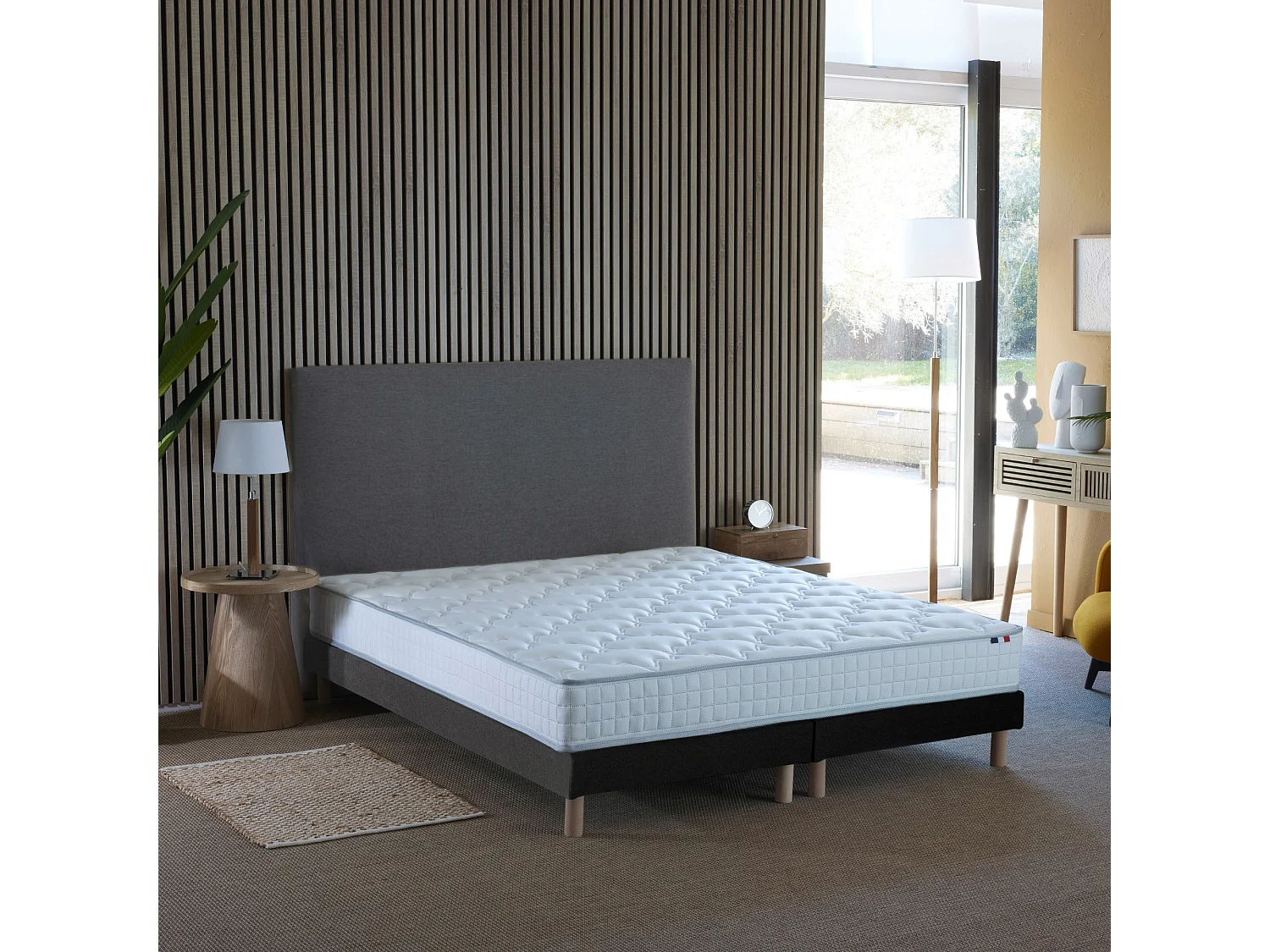 Pack literie ASTRE, matelas à ressorts et sommier en bois massif Dimensions - 2x80 x 200 cm, Sommier - Noir