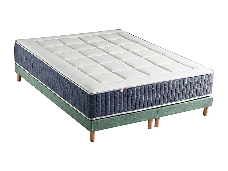 Ensemble Matelas Ressort 7 zones + Mémoire de forme + Sommier KING STYLE Fabriqué en France Dimensions - 2x90 x 200 cm, Sommier - Vert celadon