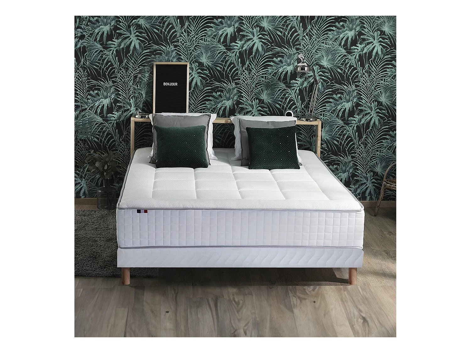 Ensemble matelas ressorts 7 zones BELLAGIO 2, mémoire de forme et sommier Dimensions - 140 x 190 cm, Sommier - Blanc