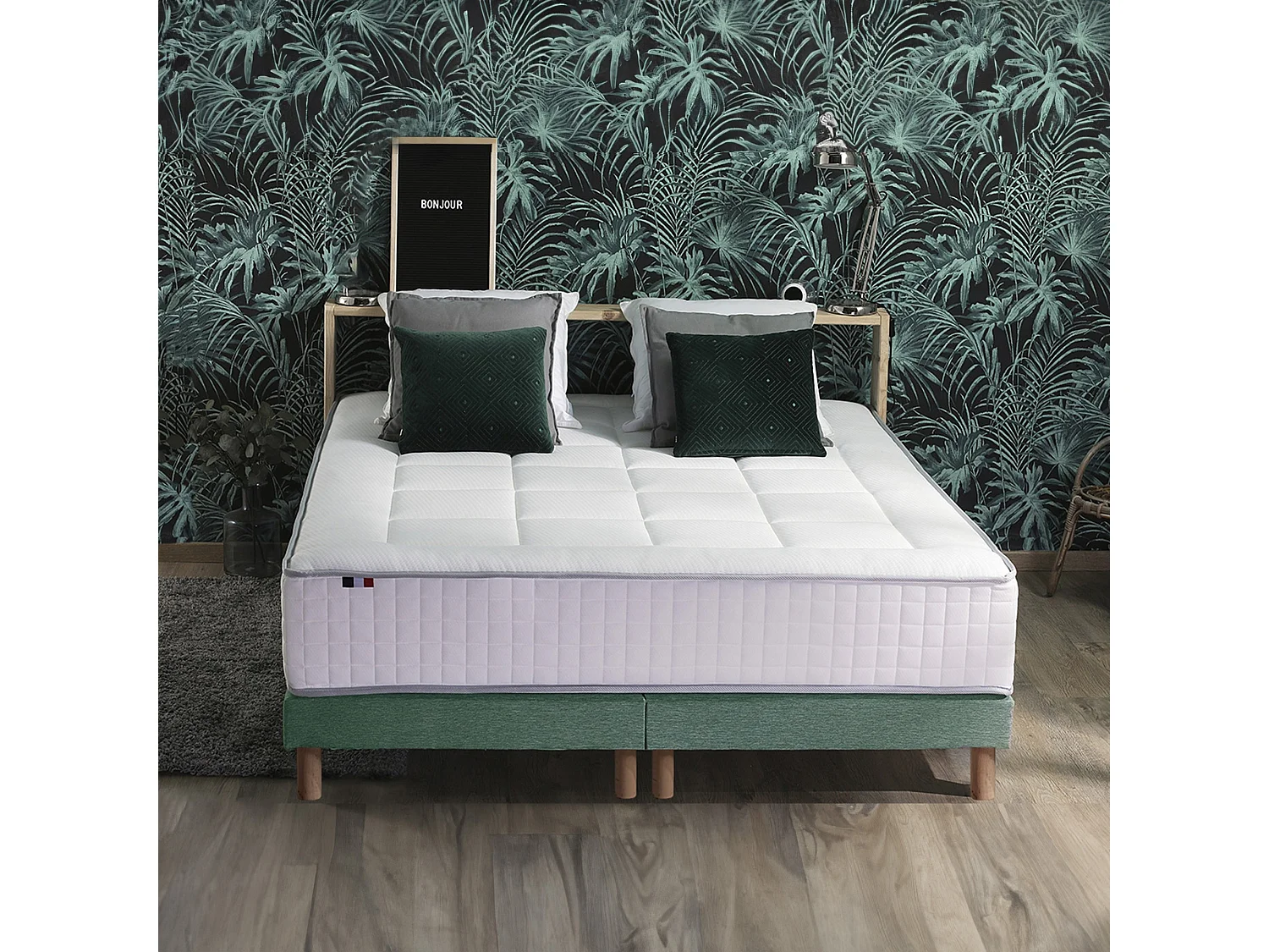 Ensemble matelas ressorts 7 zones BELLAGIO 2, mémoire de forme et sommier Dimensions - 2x90 x 200 cm, Sommier - Vert celadon