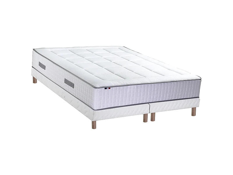 Ensemble matelas ressorts 7 zones BELLAGIO 2, mémoire de forme et sommier Dimensions - 2x80 x 200 cm, Sommier - Blanc
